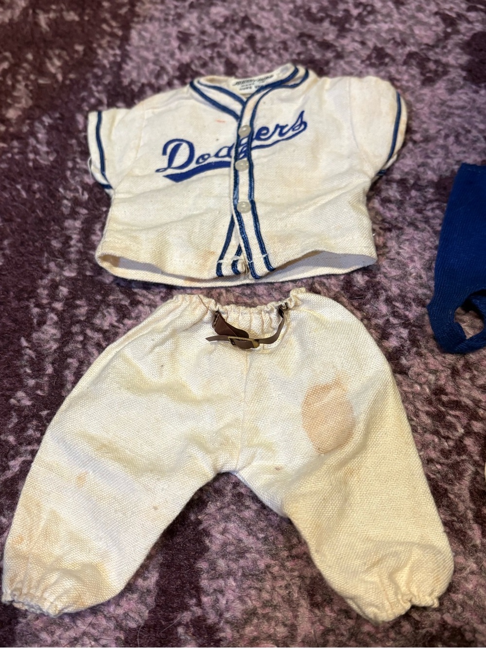Vintage Johnny Hero Dodgers Baseball Doll Outfit Set in White & Blue Glove RARE